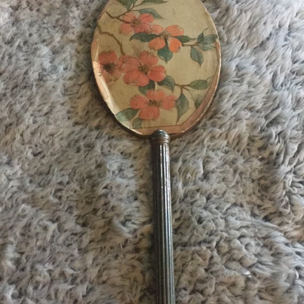 Antique hand held mirror metal